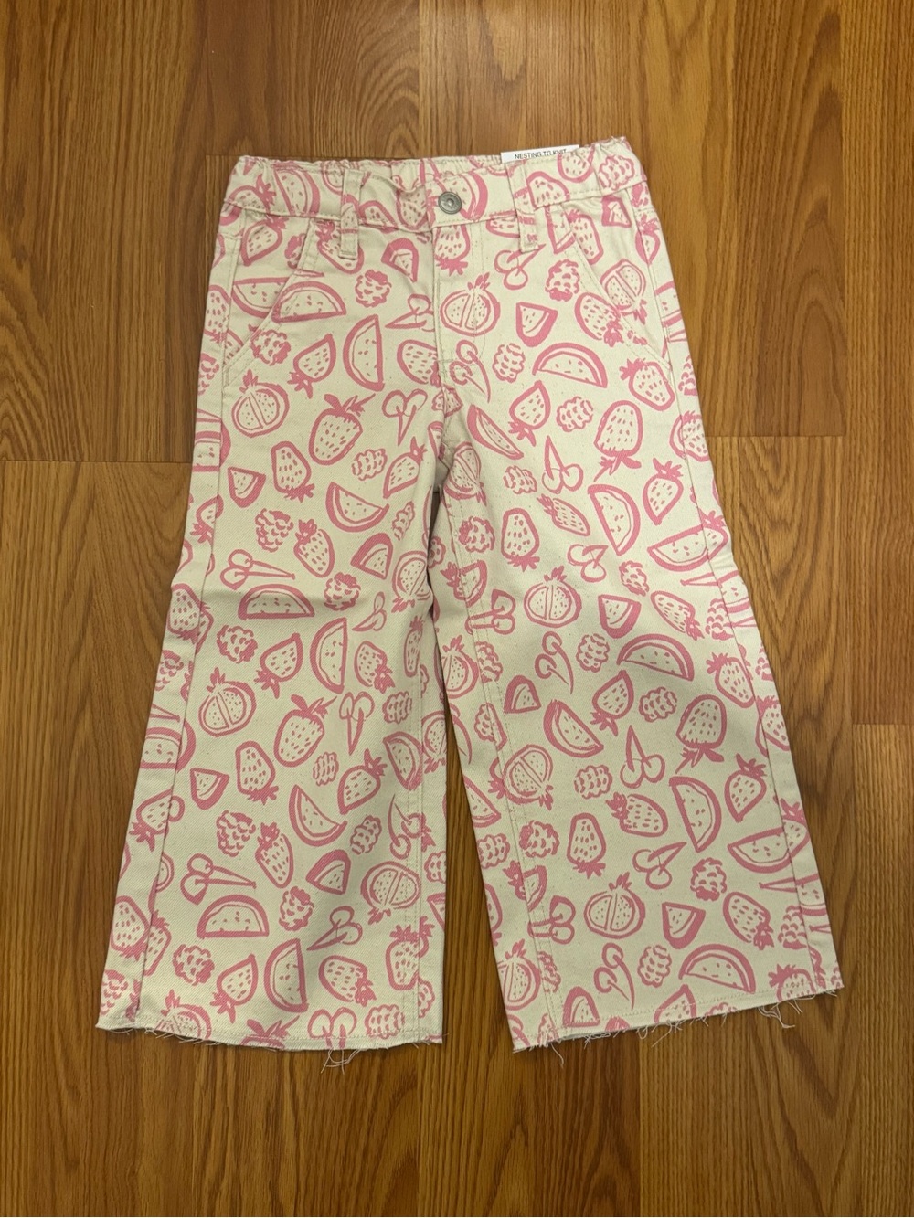 Epic Threads Cream Pants with Pink Fruit Motif